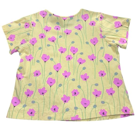 Vintage GOVANGO Yellow All Over Pink Poppy Print Tshirt Large - Picture 4 of 5